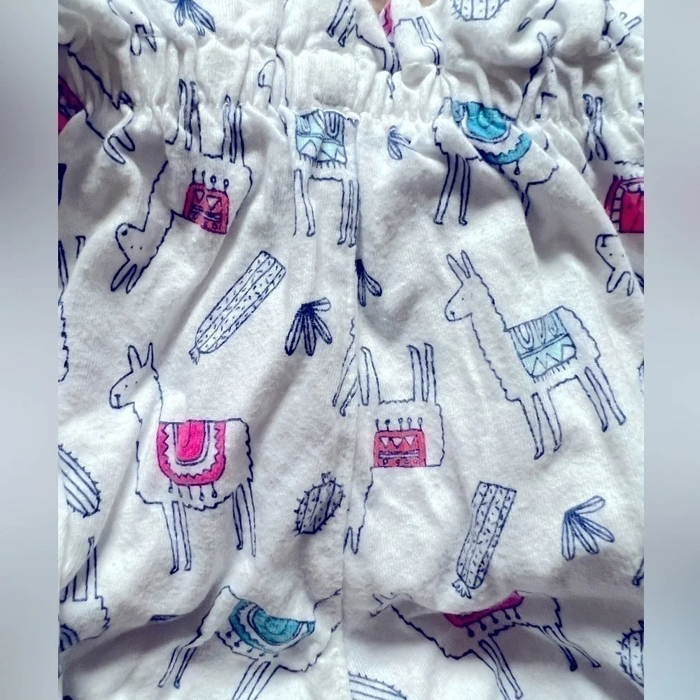 Baby Gap bloomers shorts girls pink w/dark sewn pattern, white llama print 6M